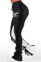 Kendra Black Fringe Stacked Flare Track Pant