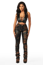 The Drama Snake PU Super Stacked Pant
