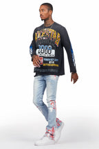 Kodak Blue/Red Painter Stacked Flare Jean