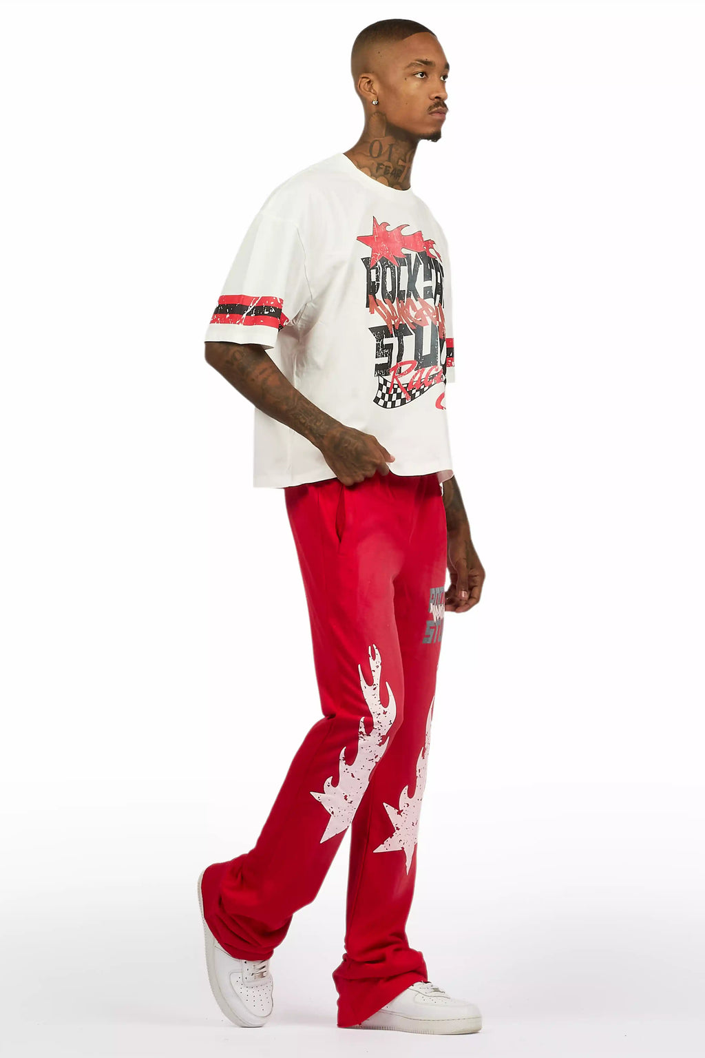 Garo Red T-Shirt/Baggy Stacked Track Set