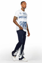 Amos White/Navy T-Shirt/Stacked Baggy Track Pant Set