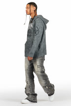 Wizzurd Grey Graphic Knitted Mohair Hoodie