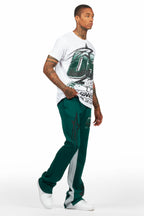 Kastell White/Green T-Shirt/Stacked Baggy Track Pant Set