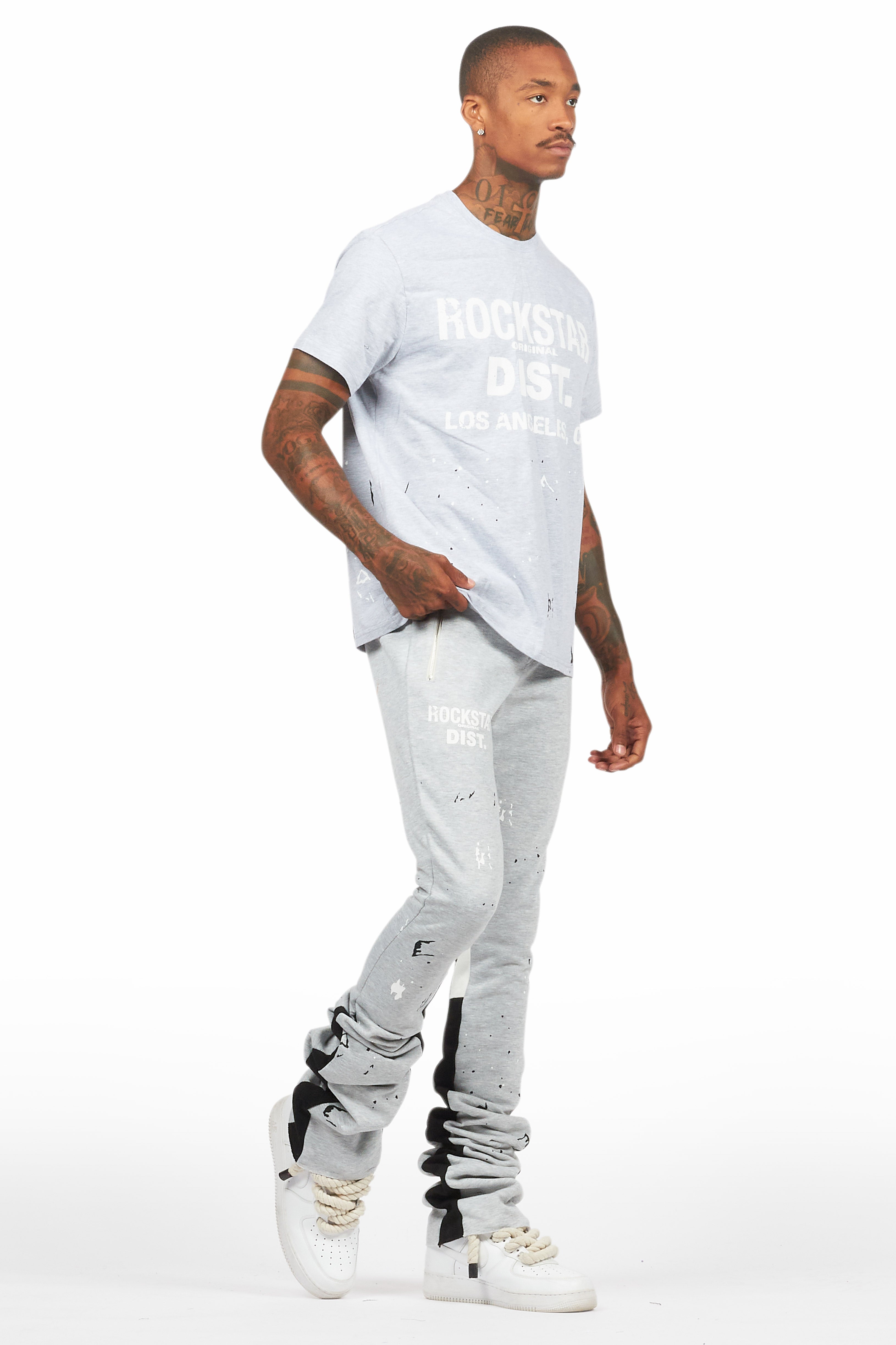 Scottie Heather Grey T-Shirt/Stacked Flare Track Pant Set