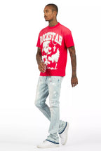 Deiter Red Oversized T-Shirt/Stacked Flare Jean Set