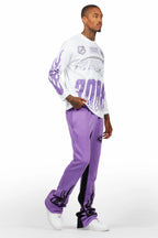 Amos Purple/White Long Sleeve T-Shirt/Stacked Baggy Pant Set