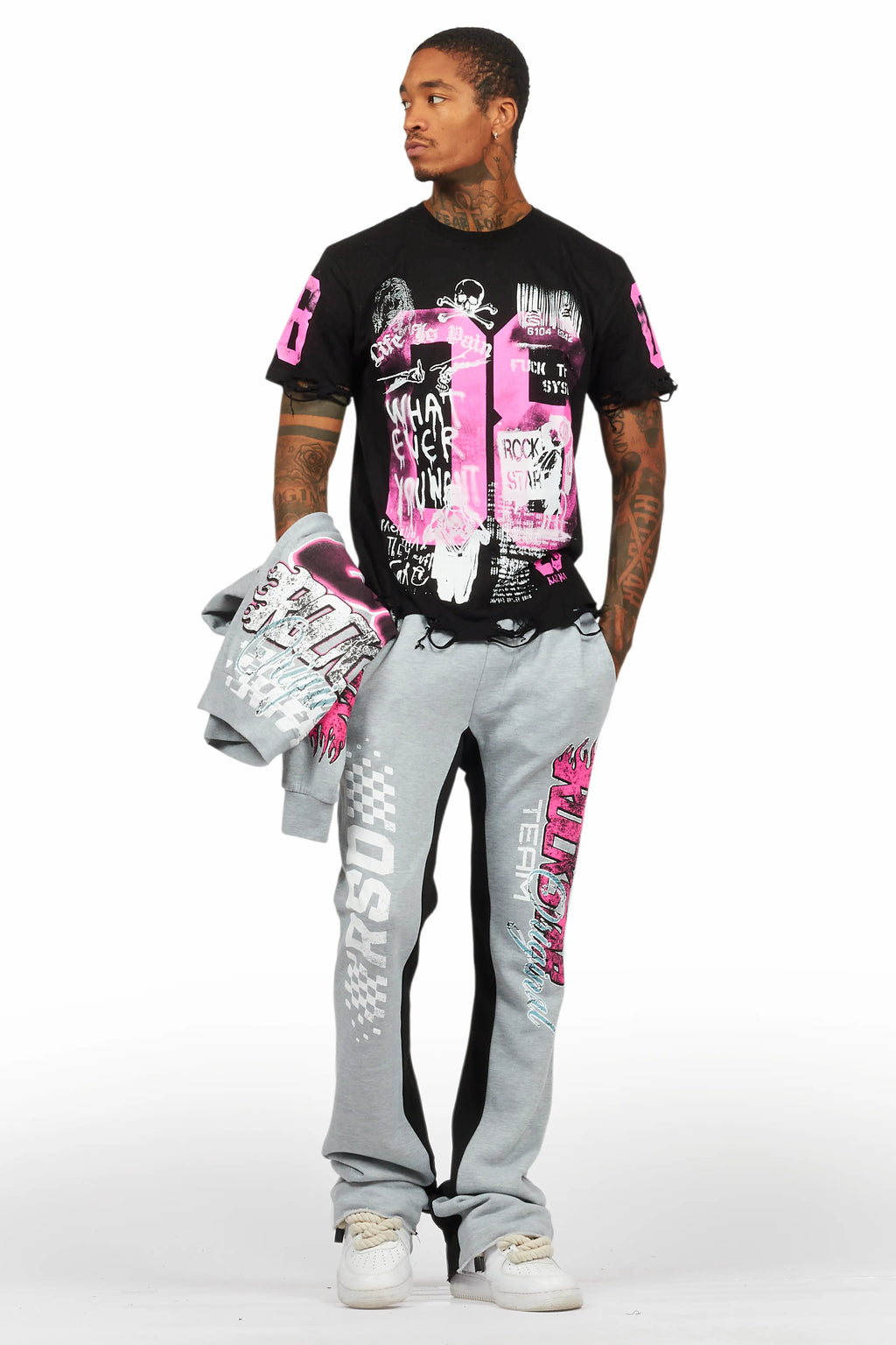 Theo Heather Grey Hoodie/Baggy Fit Track Pant Set