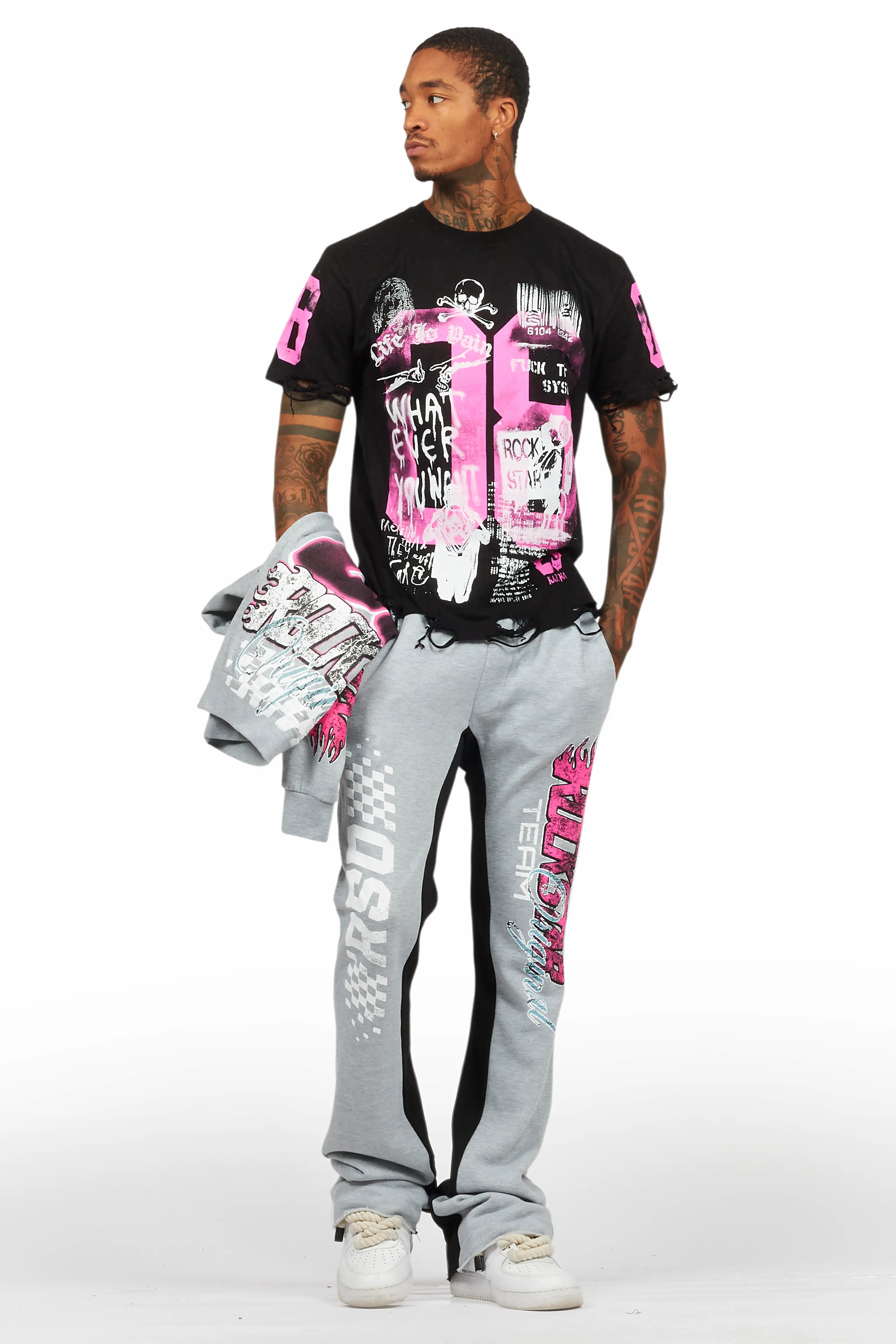 Theo Heather Grey Hoodie/Baggy Fit Track Pant Set