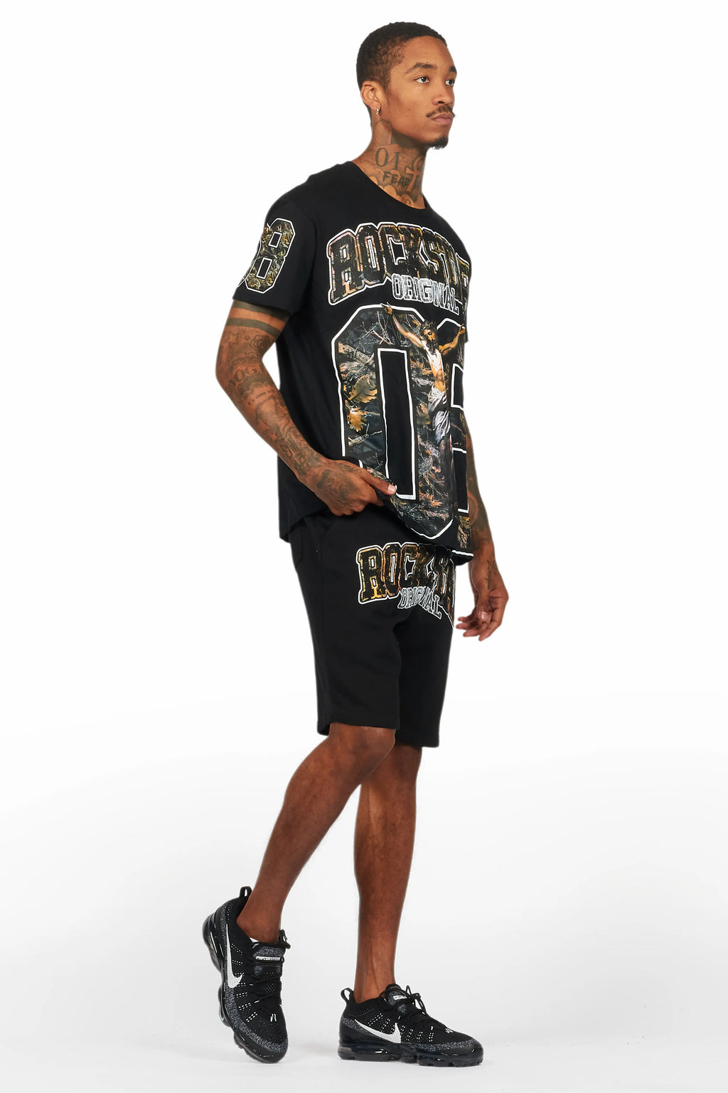 Fields Black Graphic T-Shirt Short Set