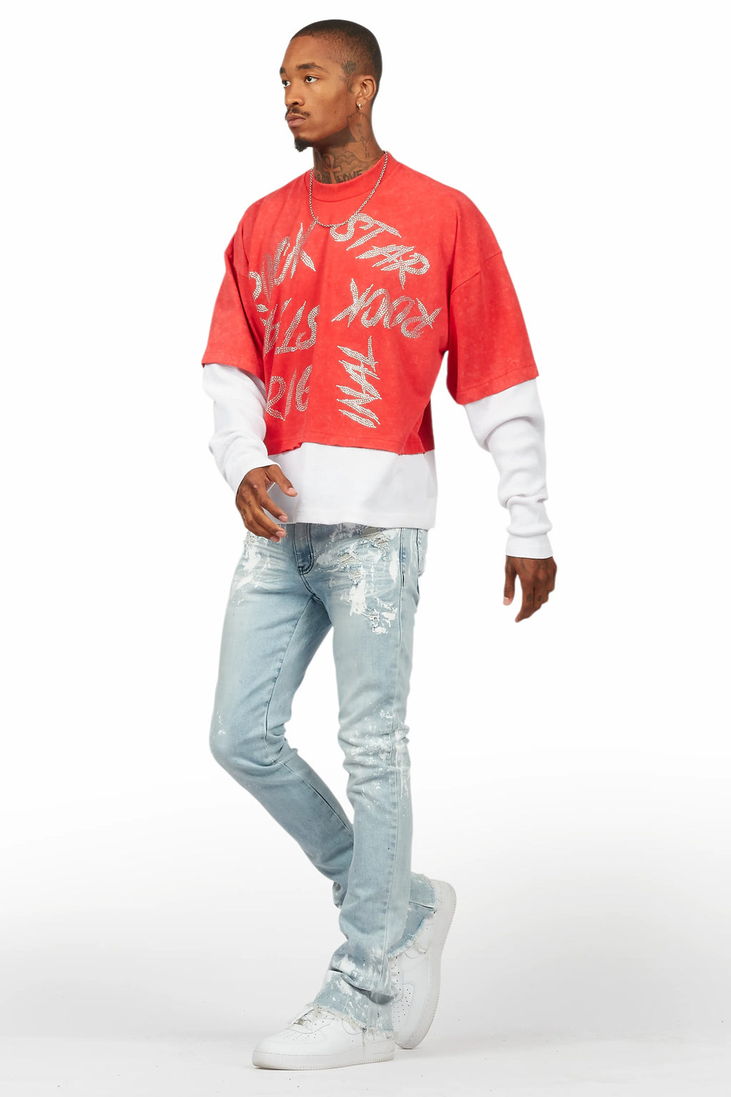 Kodak Blue/White Painter Stacked Flare Jean