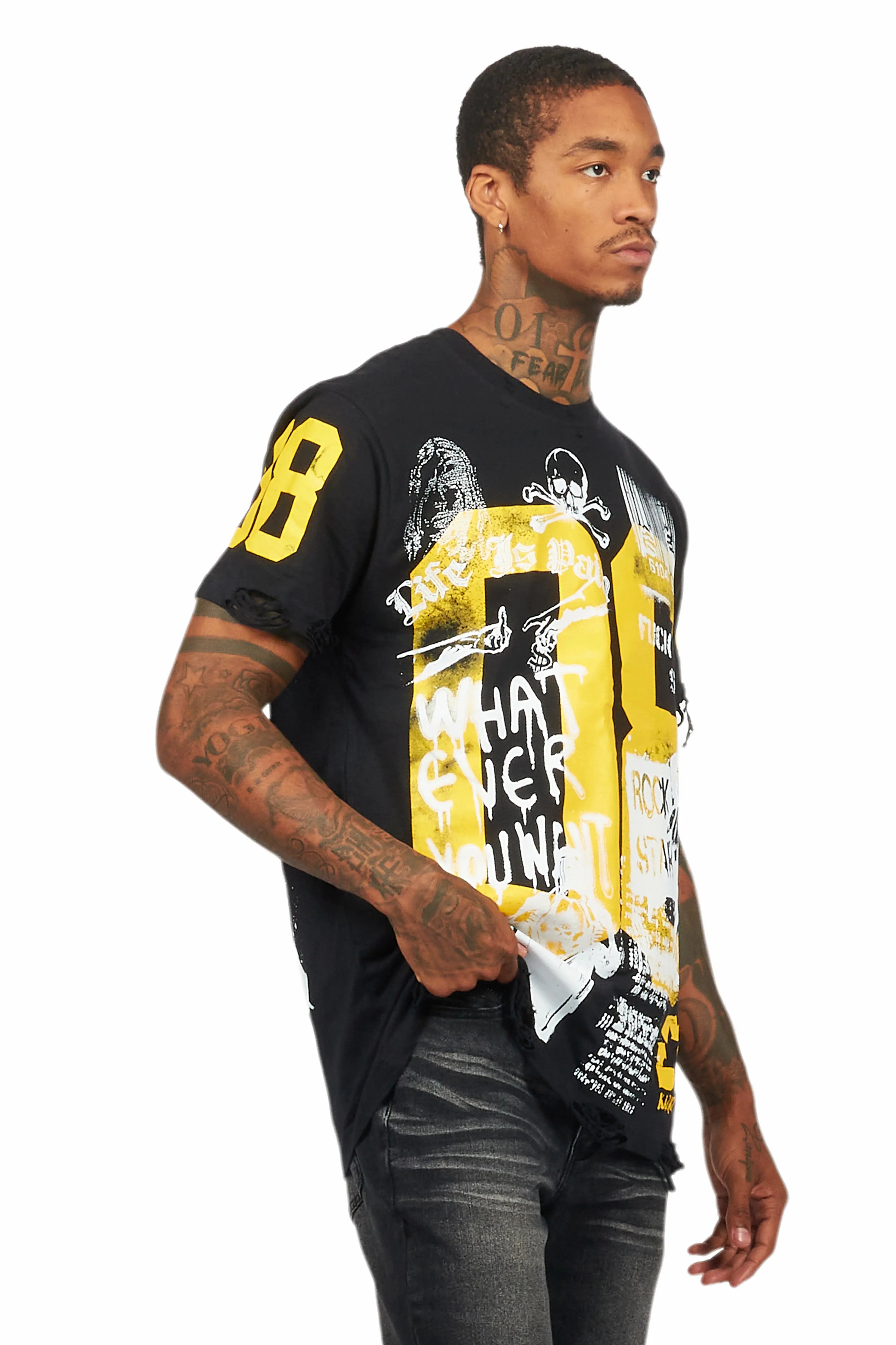 Grill Black/Yellow Graphic Oversized T-Shirt