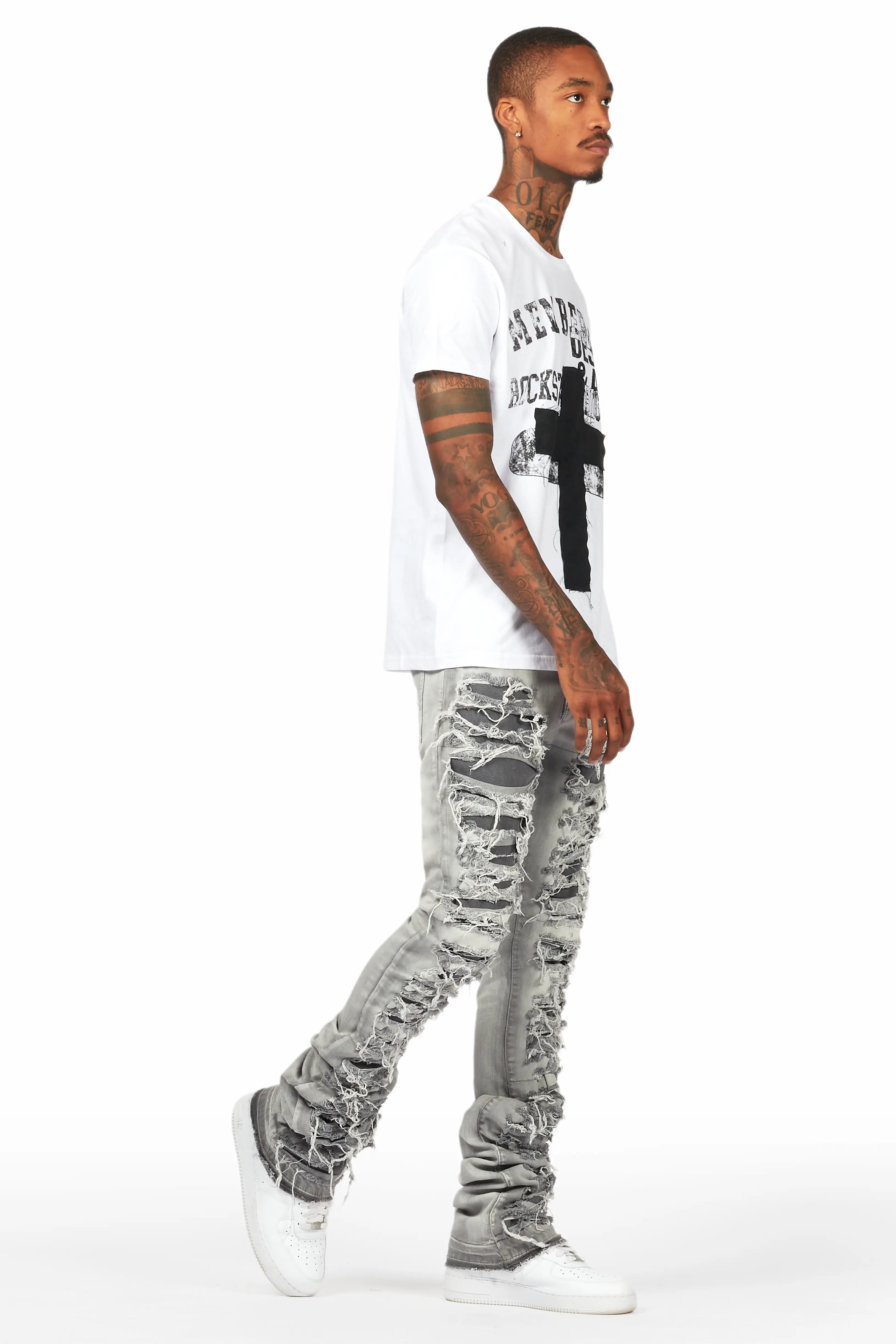 Frago White/Grey T-Shirt Stacked Flare Jean Bundle