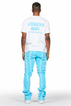 Firoz Blue Graphic Stacked Flare Pant