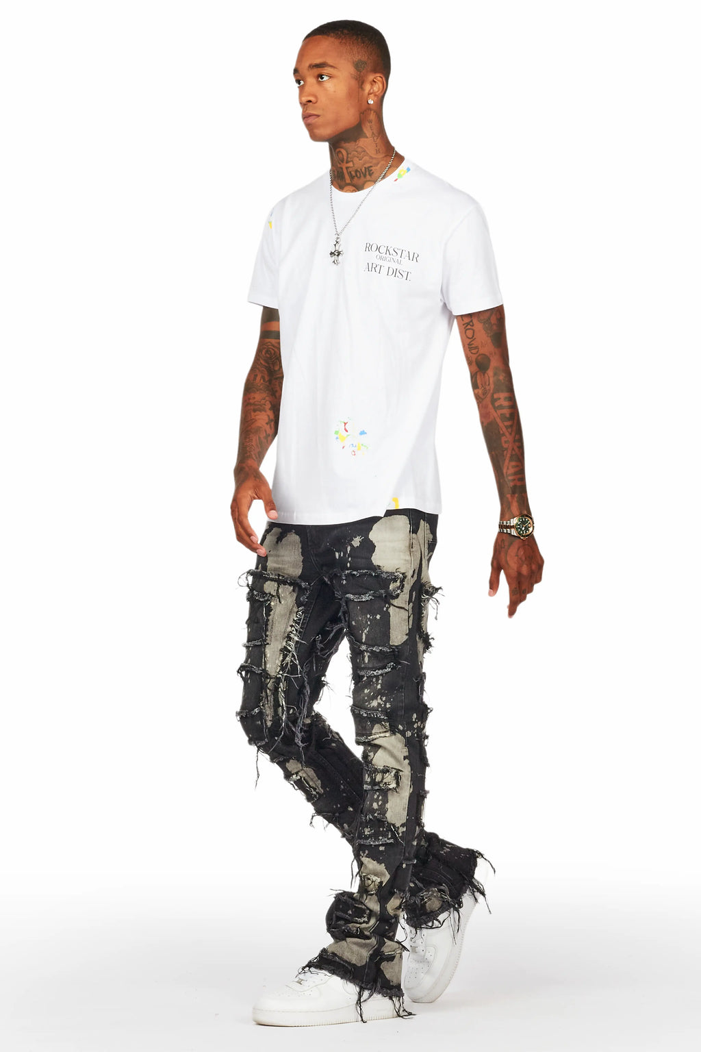 Laban Black Bleach Stacked Flare Jean