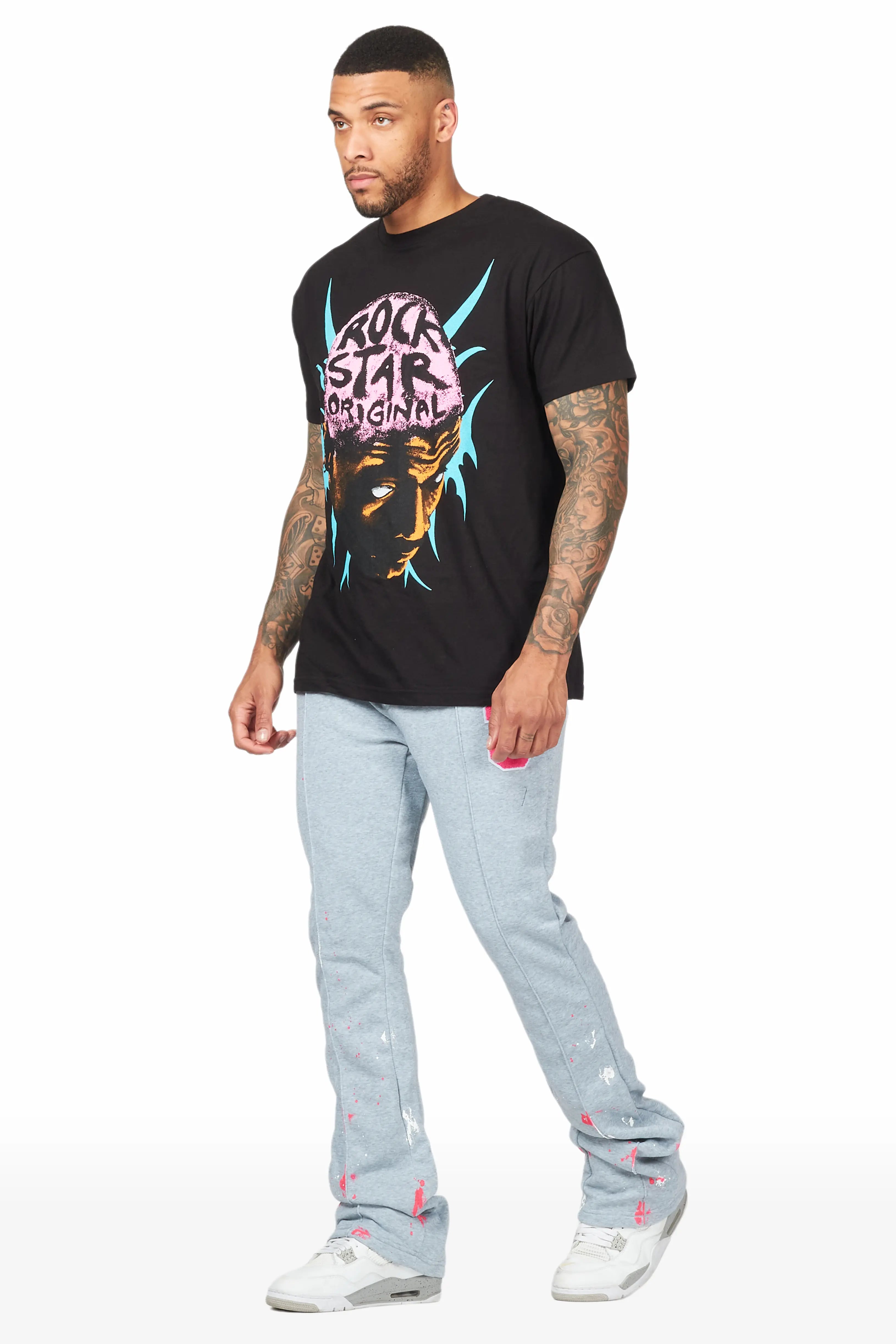 Luis Heather Grey Patchwork Stacked Flare Pants