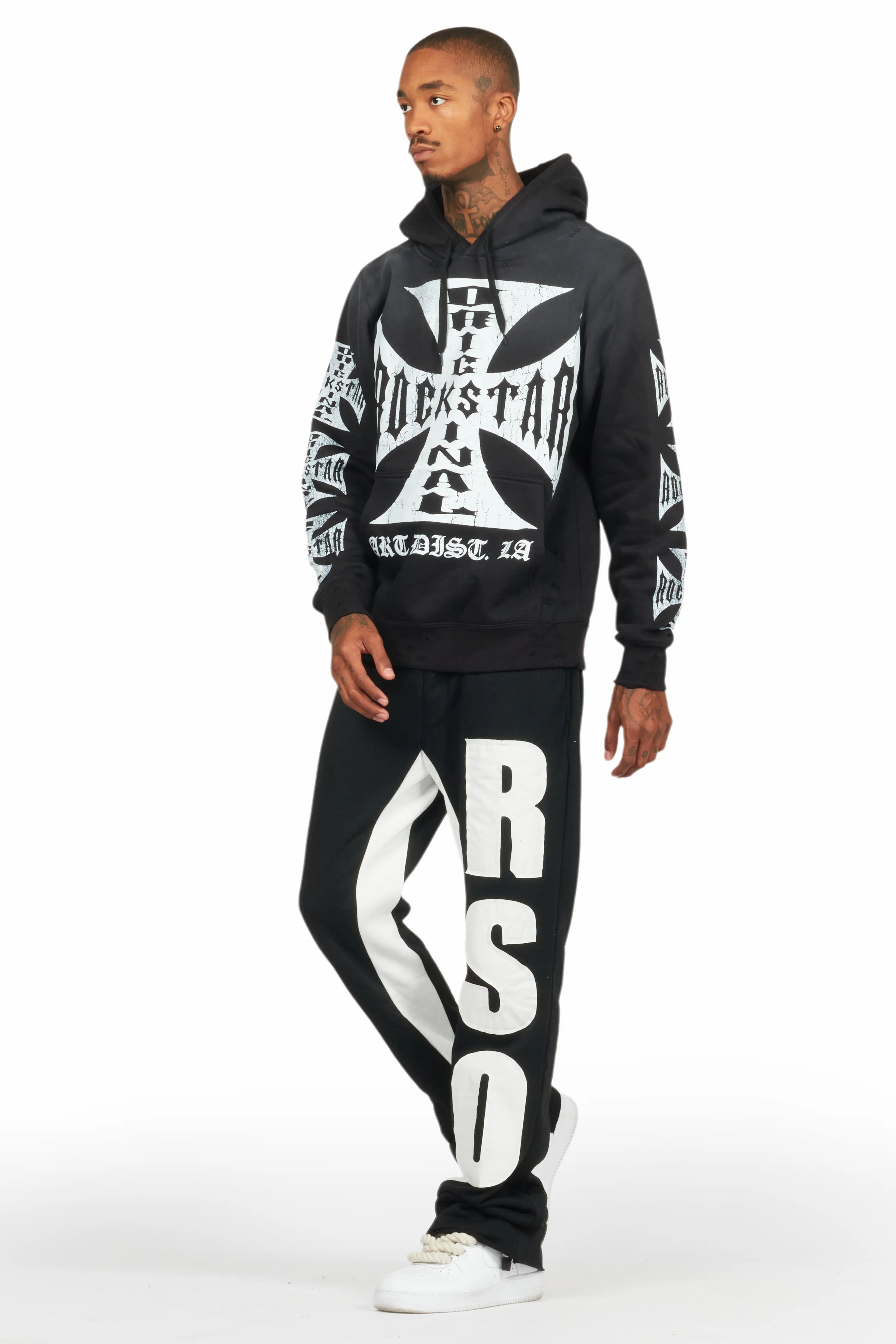 Uko Jet Black Stacked Baggy Track Pant