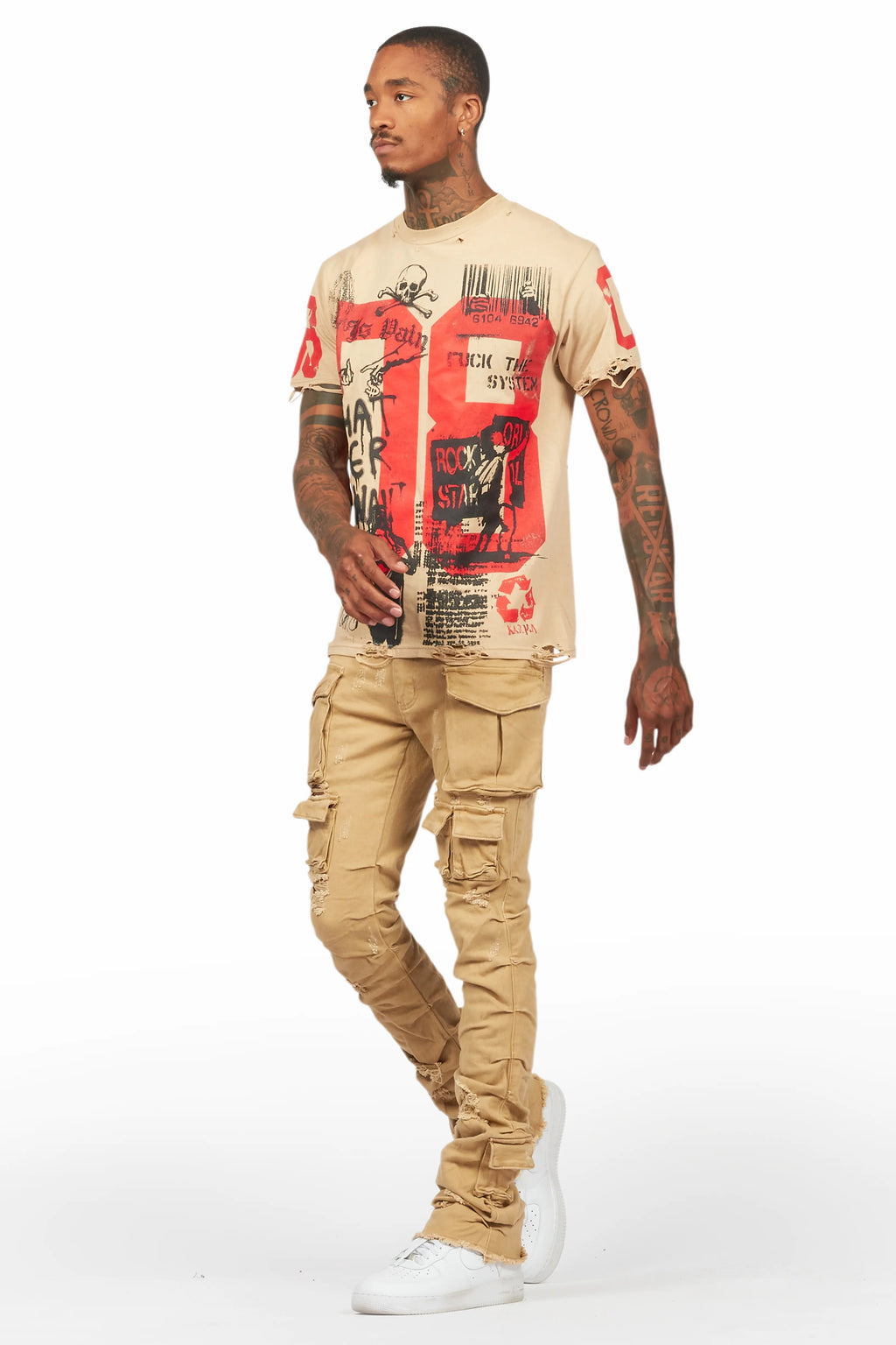 Grill Beige T-Shirt/Stacked Flare Jean Bundle