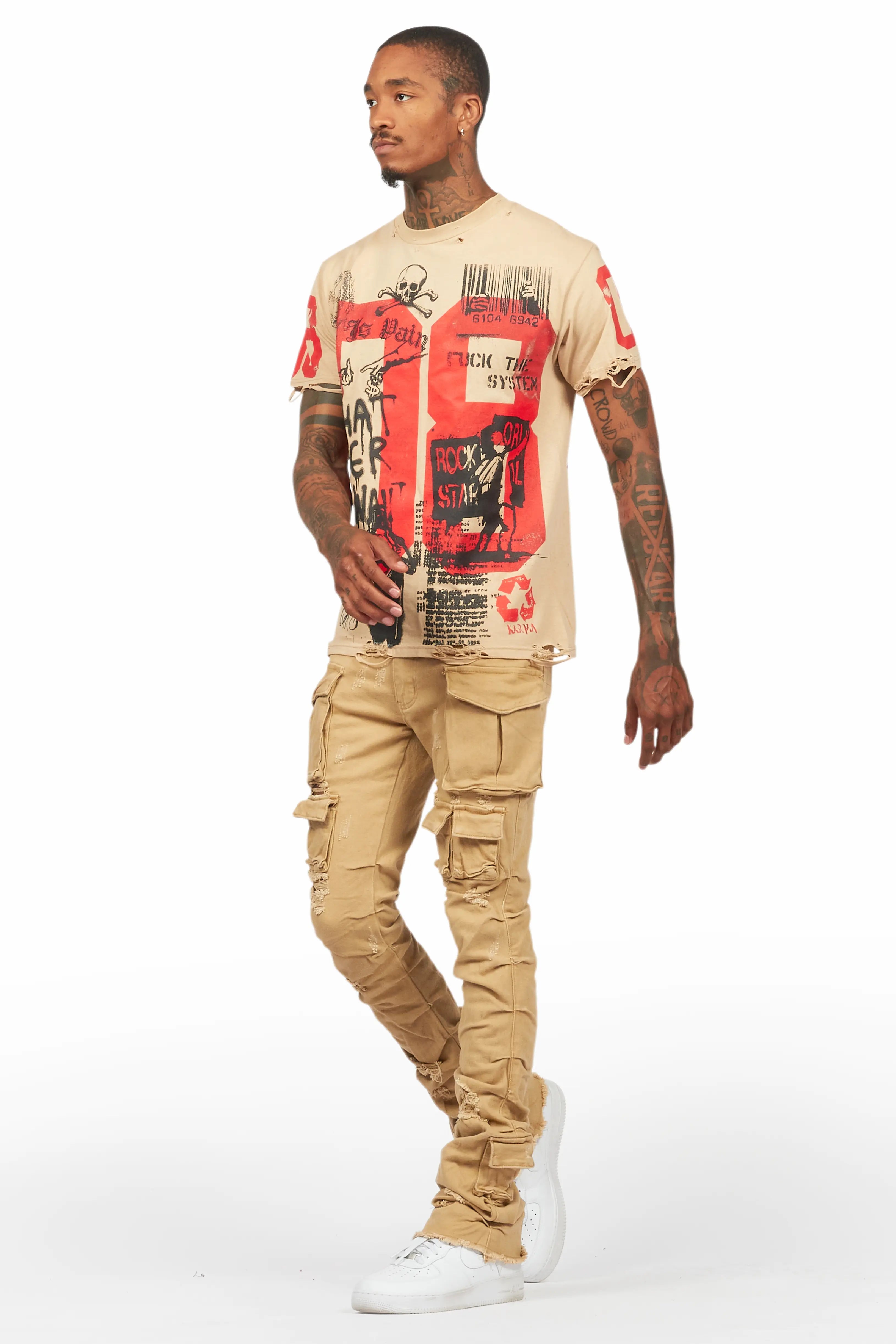 Grill Beige T-Shirt/Stacked Flare Jean Bundle