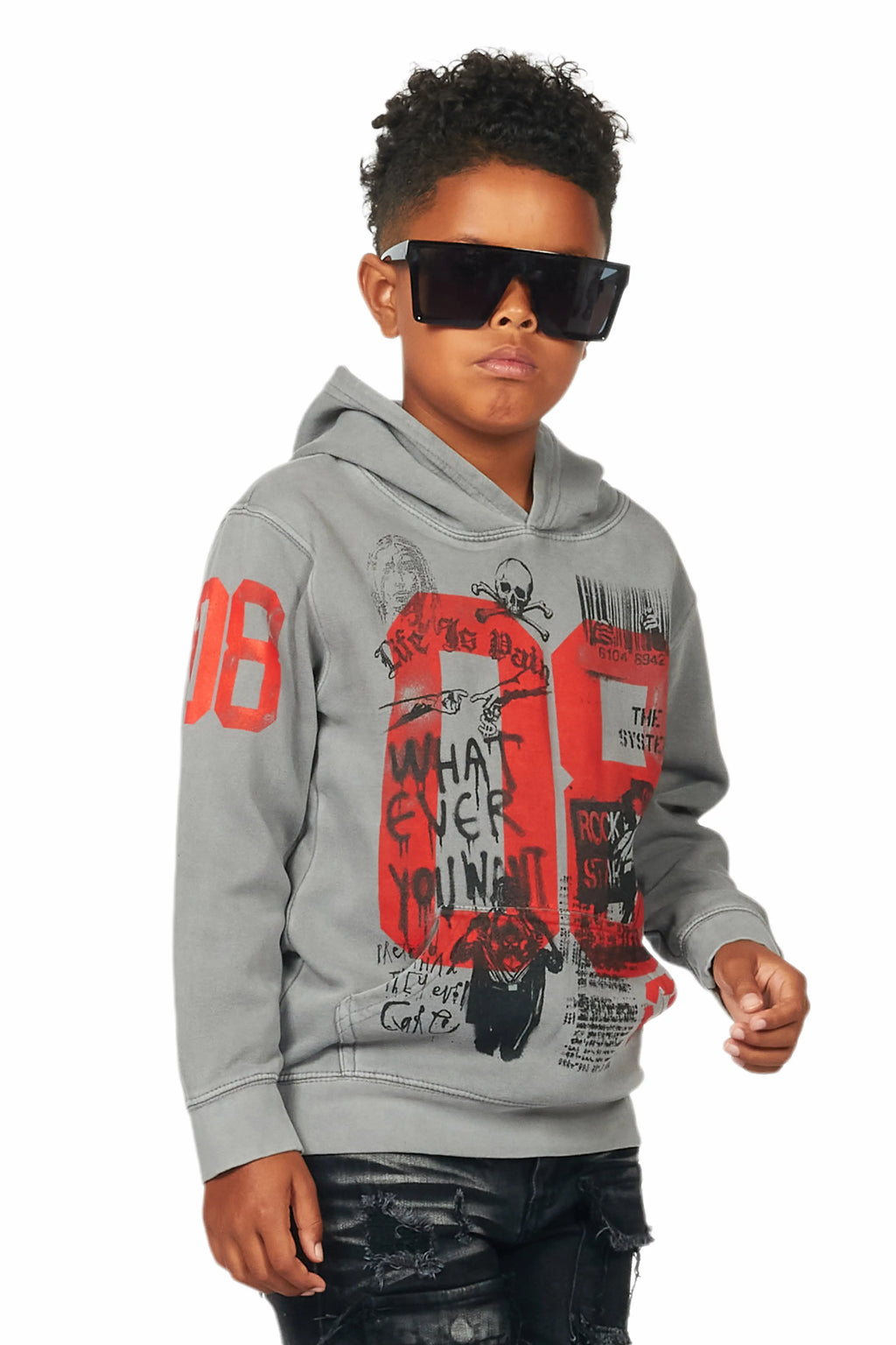 Boys Beau Vintage Grey Graphic Hoodie