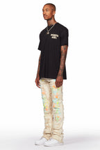 Tacito Beige Painter Stacked Flare Jean