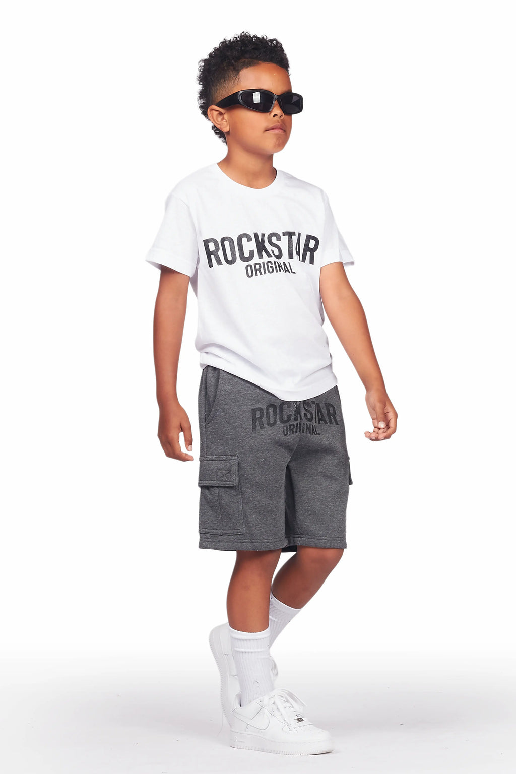 Boys Sana White/Grey T-Shirt Cargo Short Set