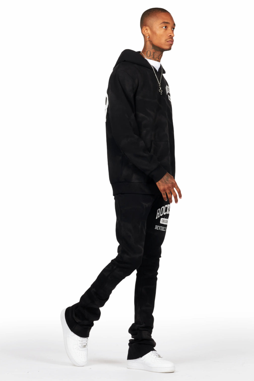 Member Black Hoodie Patchwork Stacked Flare Track Set