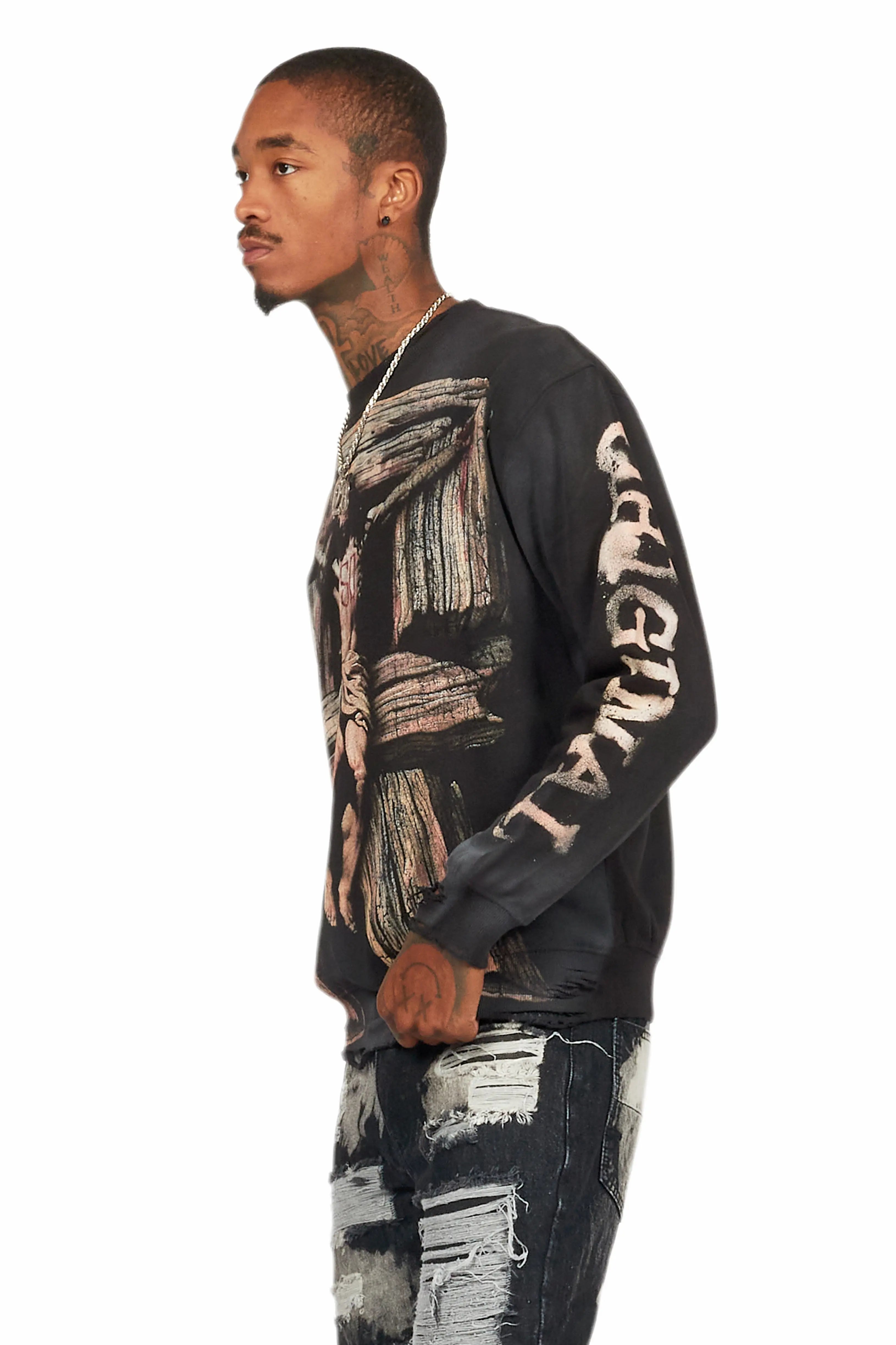 Panos Black Graphic Crewneck