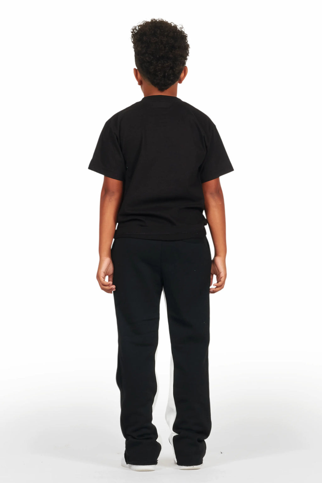 Boys Uko Black/White Stacked Baggy Flare Pant
