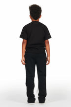 Boys Uko Black/White Stacked Baggy Flare Pant