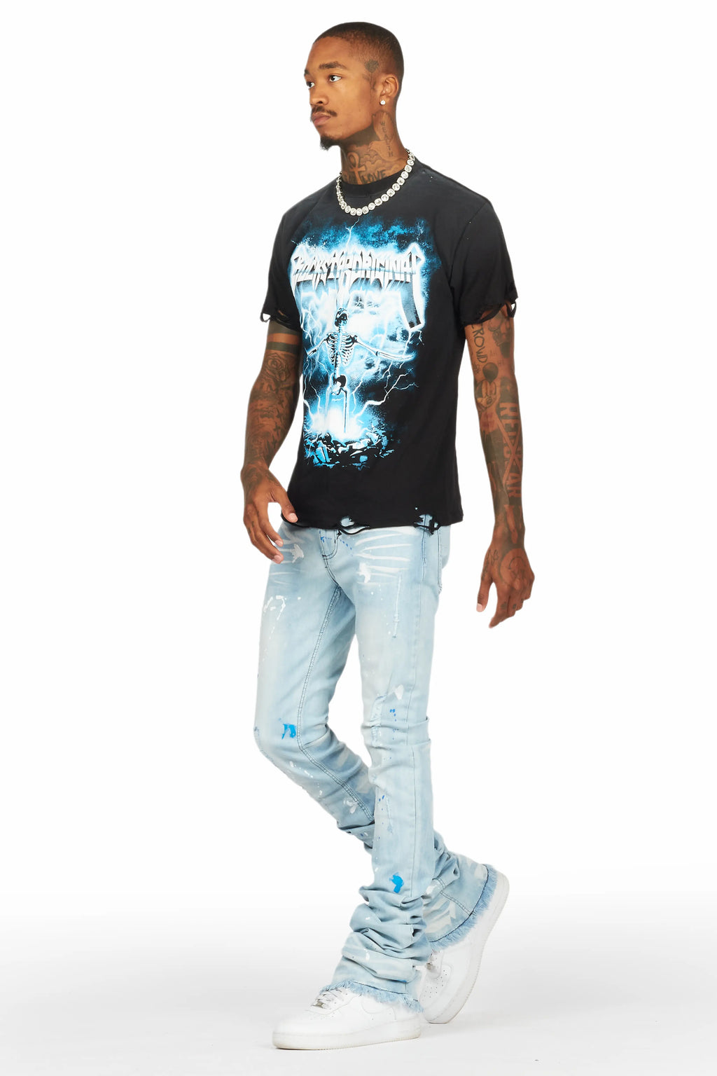 Florida Man Black T-Shirt/Super Stacked Flare Jean Set
