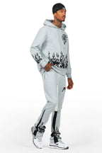 Bubble Grey/Black Stacked Flare Hoodie Track Set