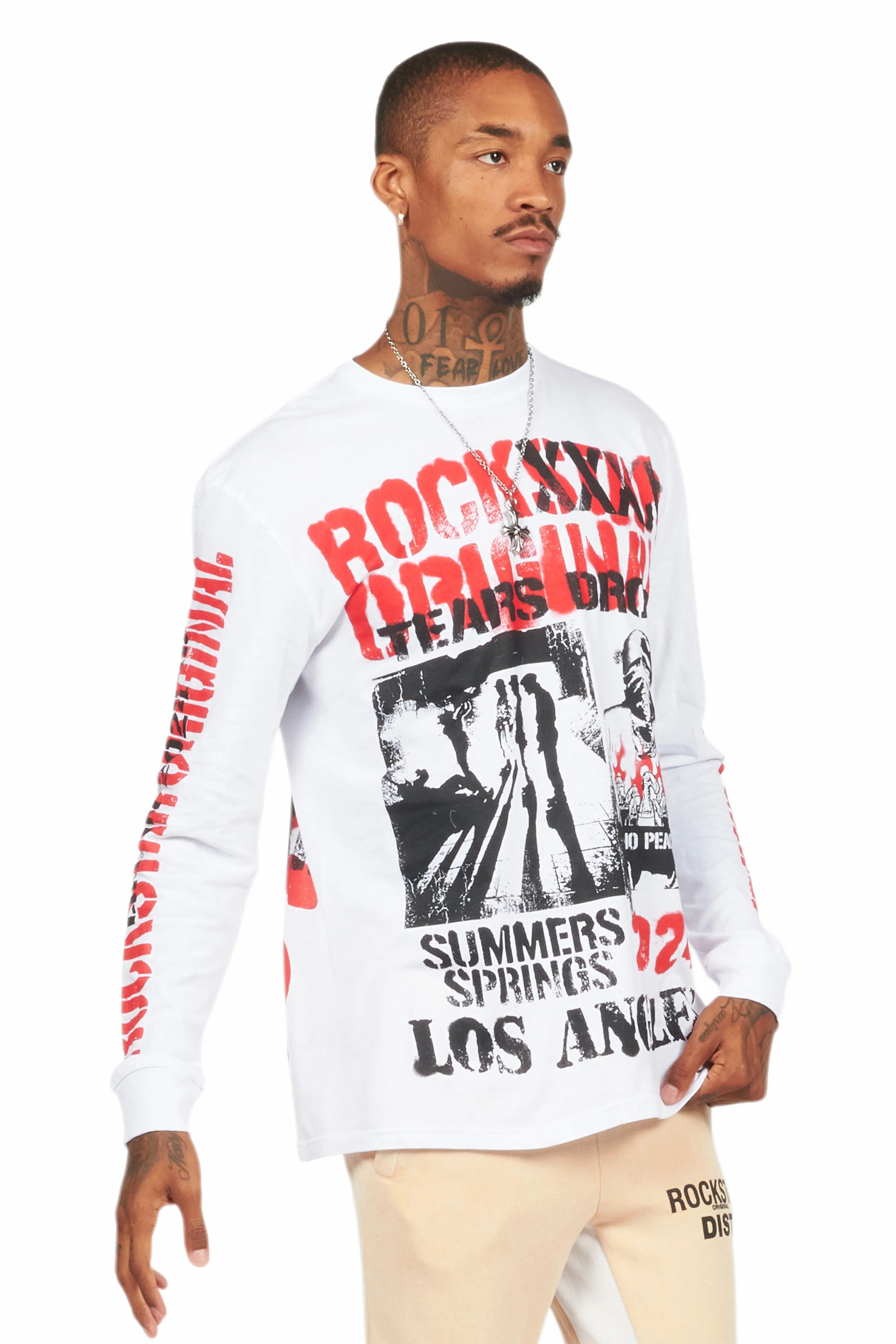 Omer White Long Sleeve Graphic T-Shirt