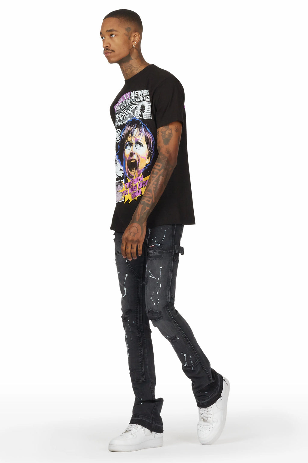 Thorton Black Stacked Flare Jean