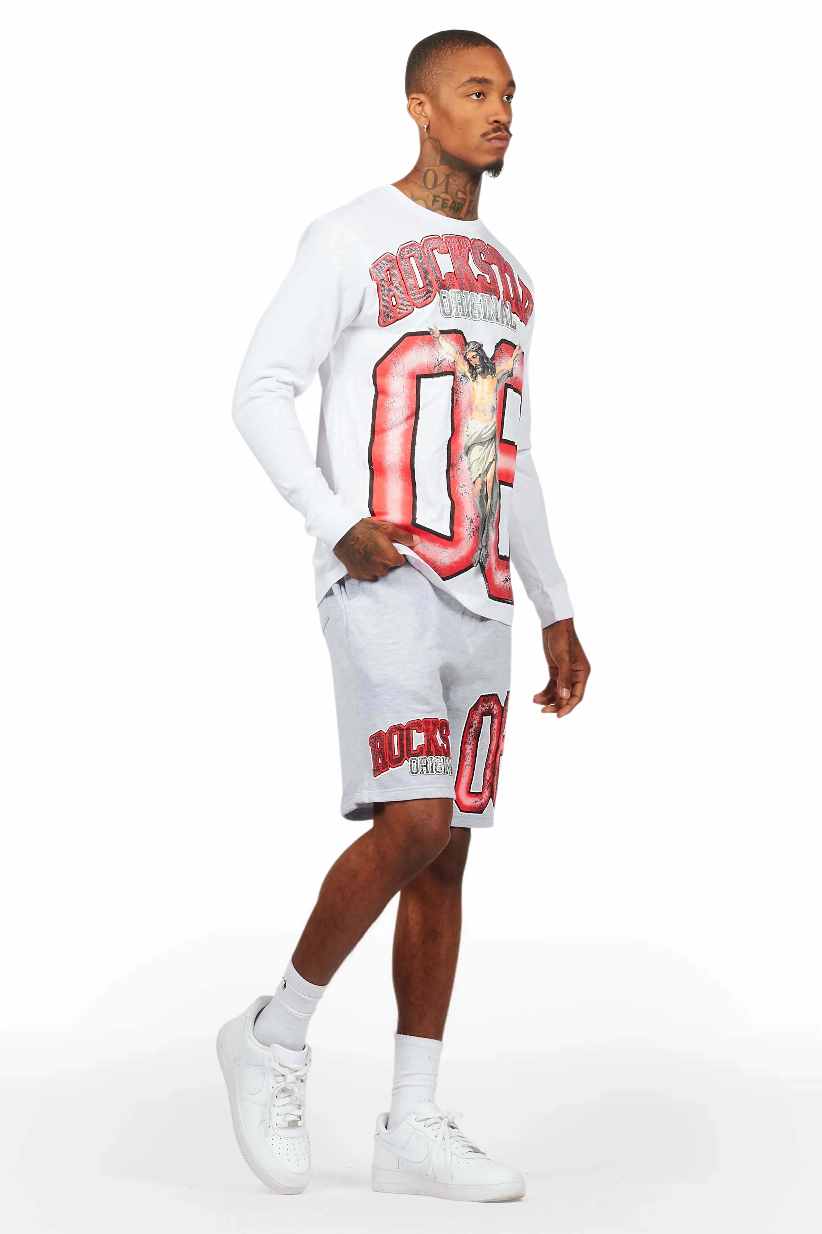 Fields White/Grey Long Sleeve T-Shirt Short Set