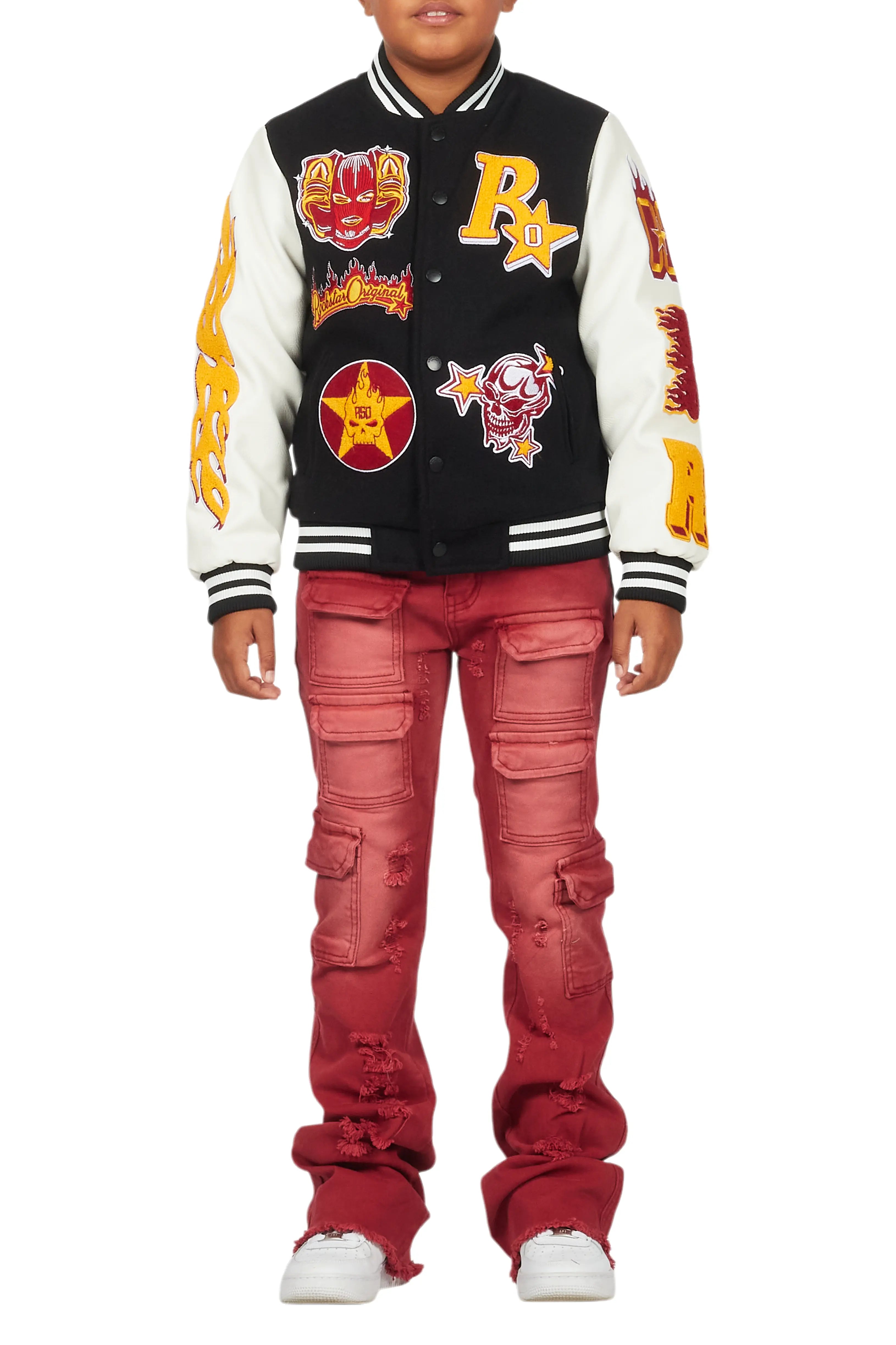 Boys Fio Black/White Varsity Jacket