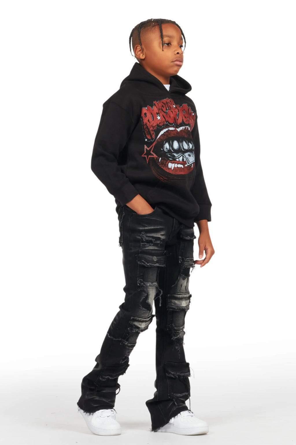 Boys Petrus Black Stacked Flare Jean