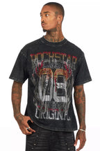 Veyene Black Graphic Rhinestone T-Shirt