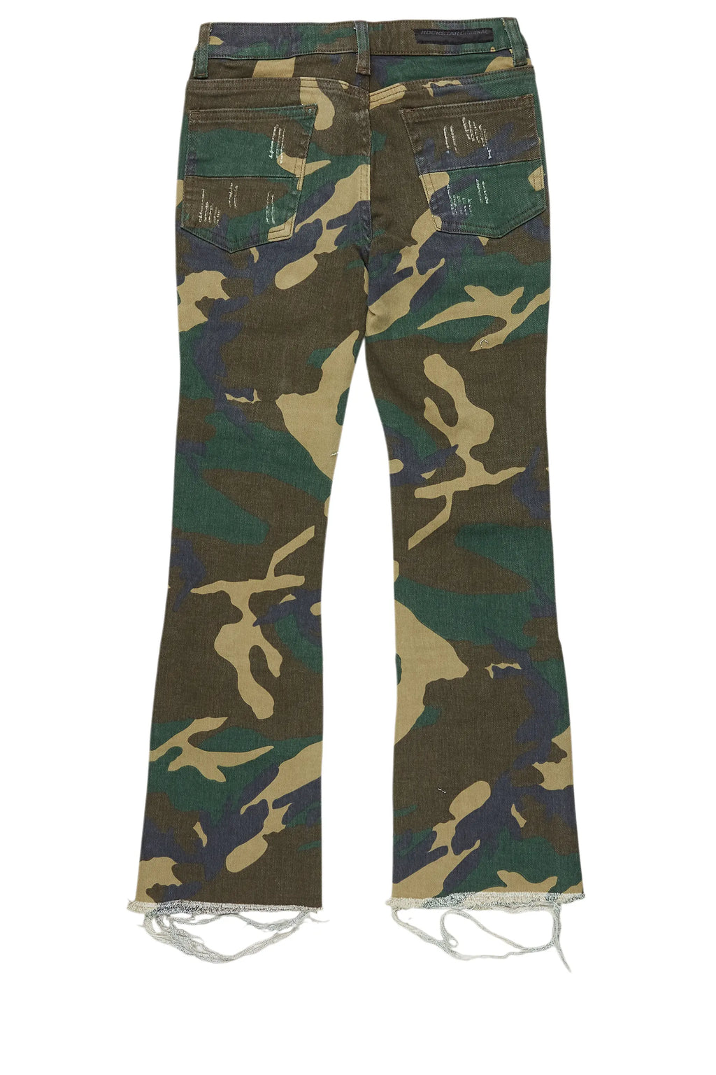 Girls Aimee Green Camo/Grey Hoodie/Stacked Flare Jean Set