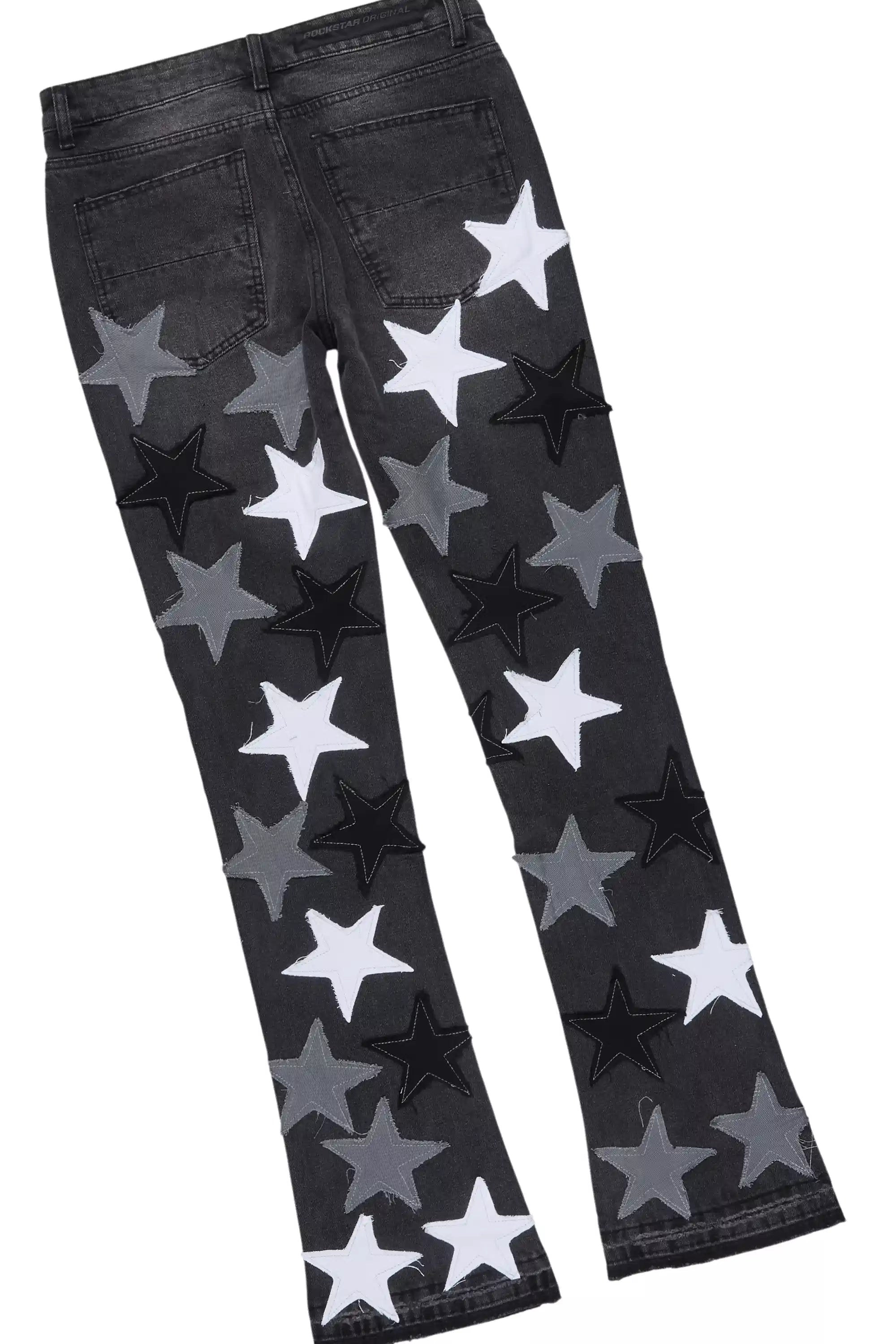 Starlane Jet Black Denim Jacket/Stacked Flare Jean Set