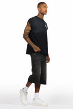 Drako Black Muscle Tee/Denim Jort Set