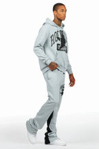 Mallor Heather Grey Baggy Stacked Hoodie Track Set