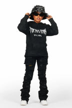 Boys Andros Black Mohair Hoodie/Stacked Flare Jean Set