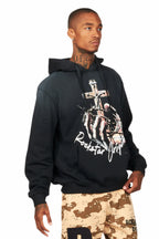 Kateo Black Graphic Distressed Hoodie