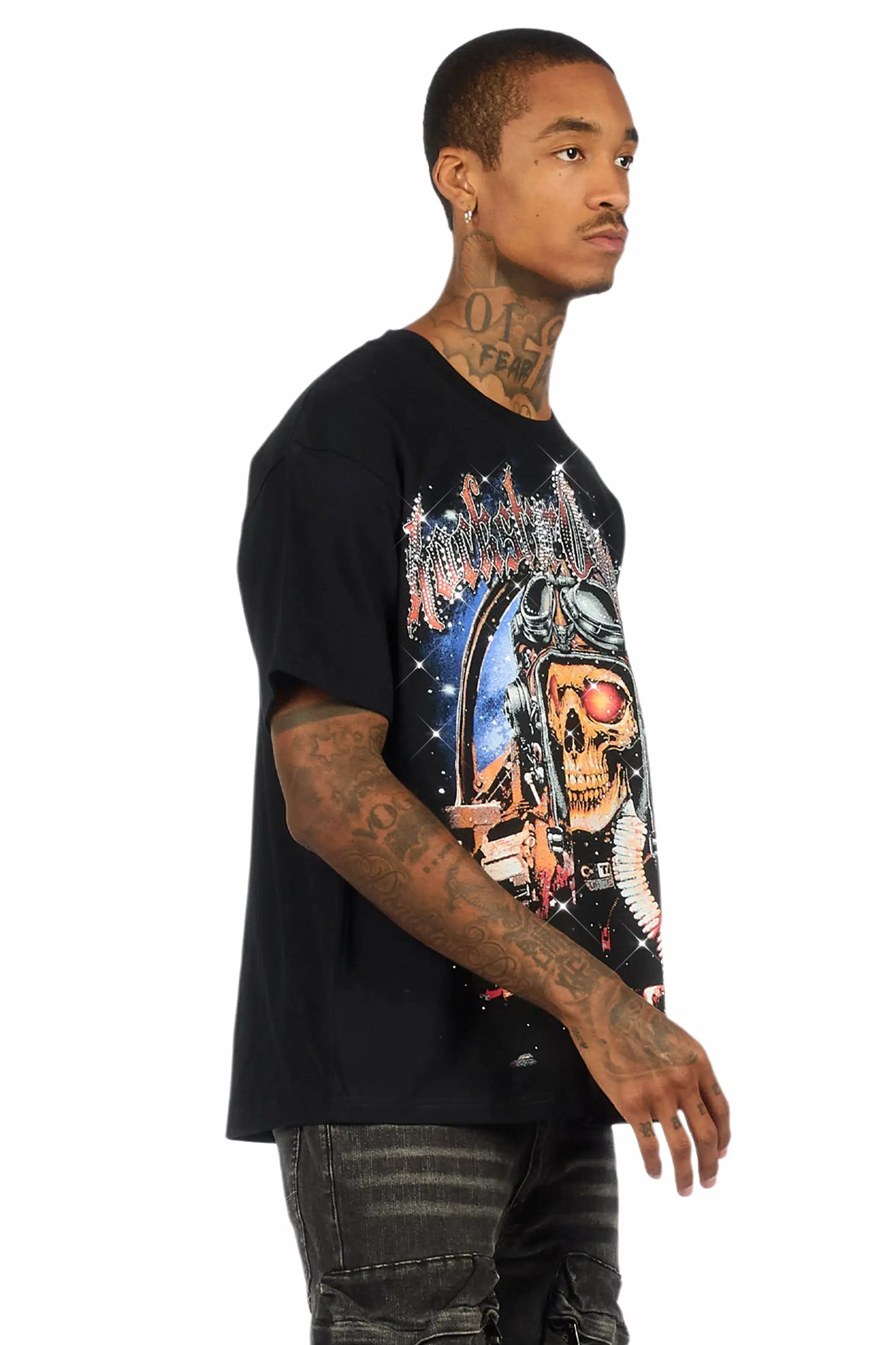 Airhart Black Graphic Rhinestone T-Shirt