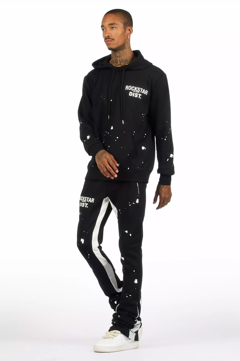 Raffer Black/White Hoodie/Super Stacked Flare Pant Set