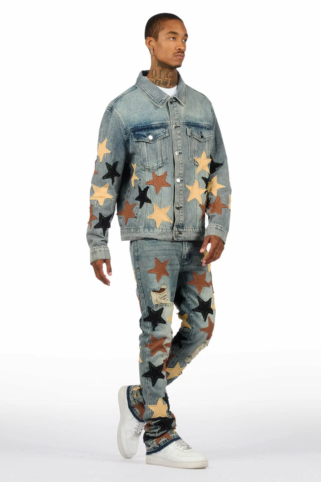 Starlane Vintage Blue Denim Jacket/Stacked Flare Jean Set