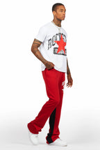 Mallor White/Burgundy T-Shirt/Stacked Baggy Track Pant Set