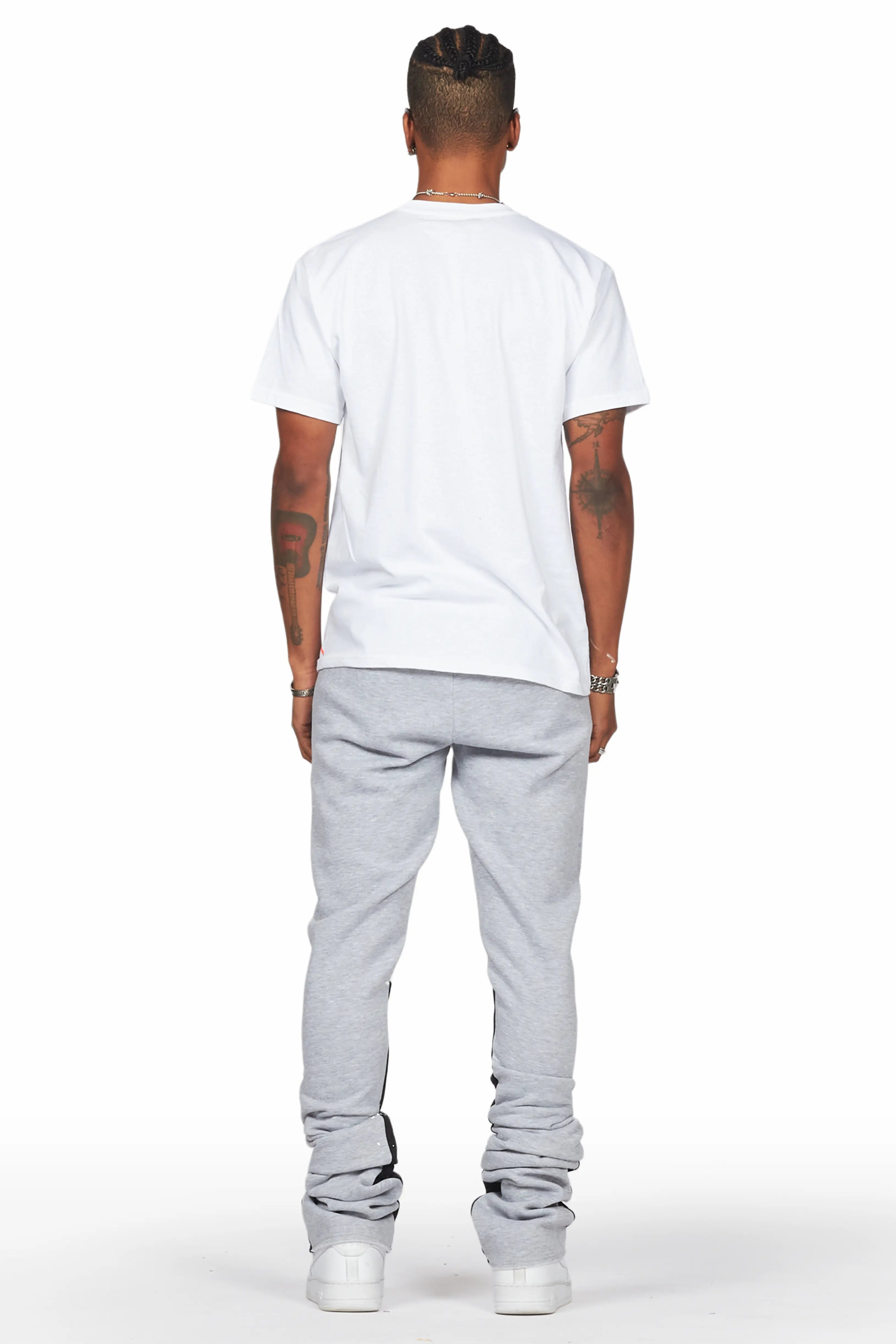 Damone Heather Grey Super Stacked Flare Track Pant