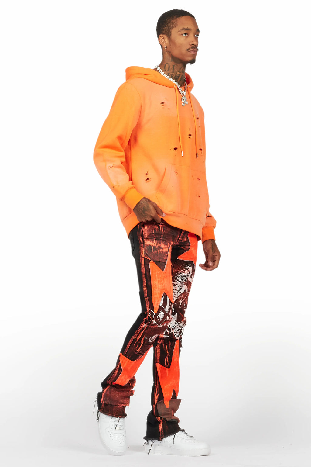 Baki Orange Distressed Hoodie