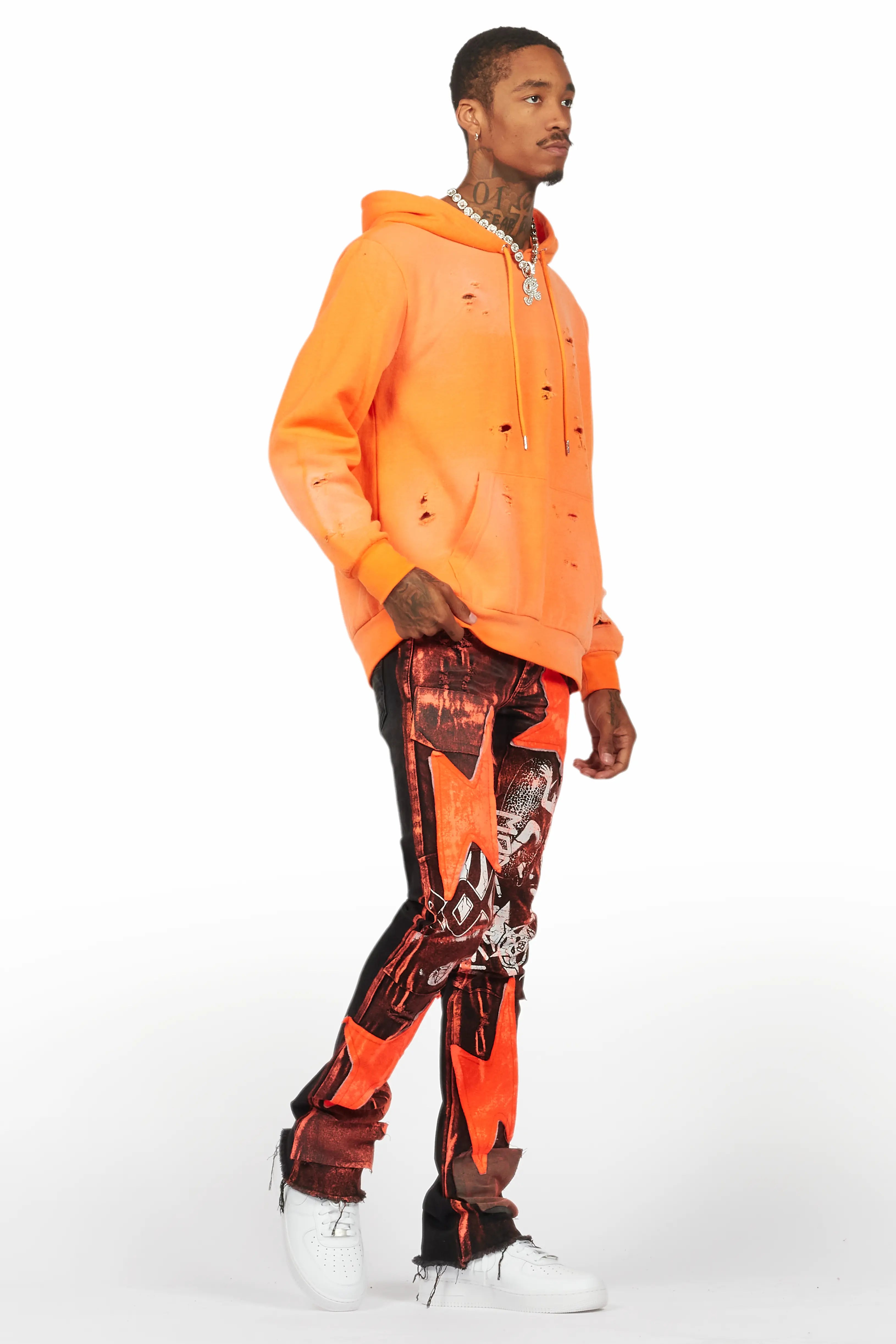 Baki Orange Distressed Hoodie